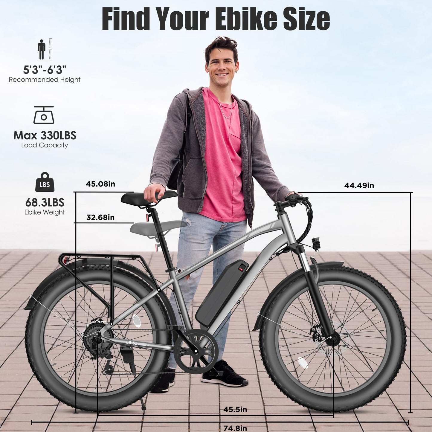 Loeook Electric Bike for Adults, 1000W Peak 25MPH 60Miles Ebike,48V 13AH Battery Electric Mountain Bike, 26" x 4'' Fat Tire Electric Bicycle with Rear Rack, Fenders, 7 Speed, UL 2849 Certified