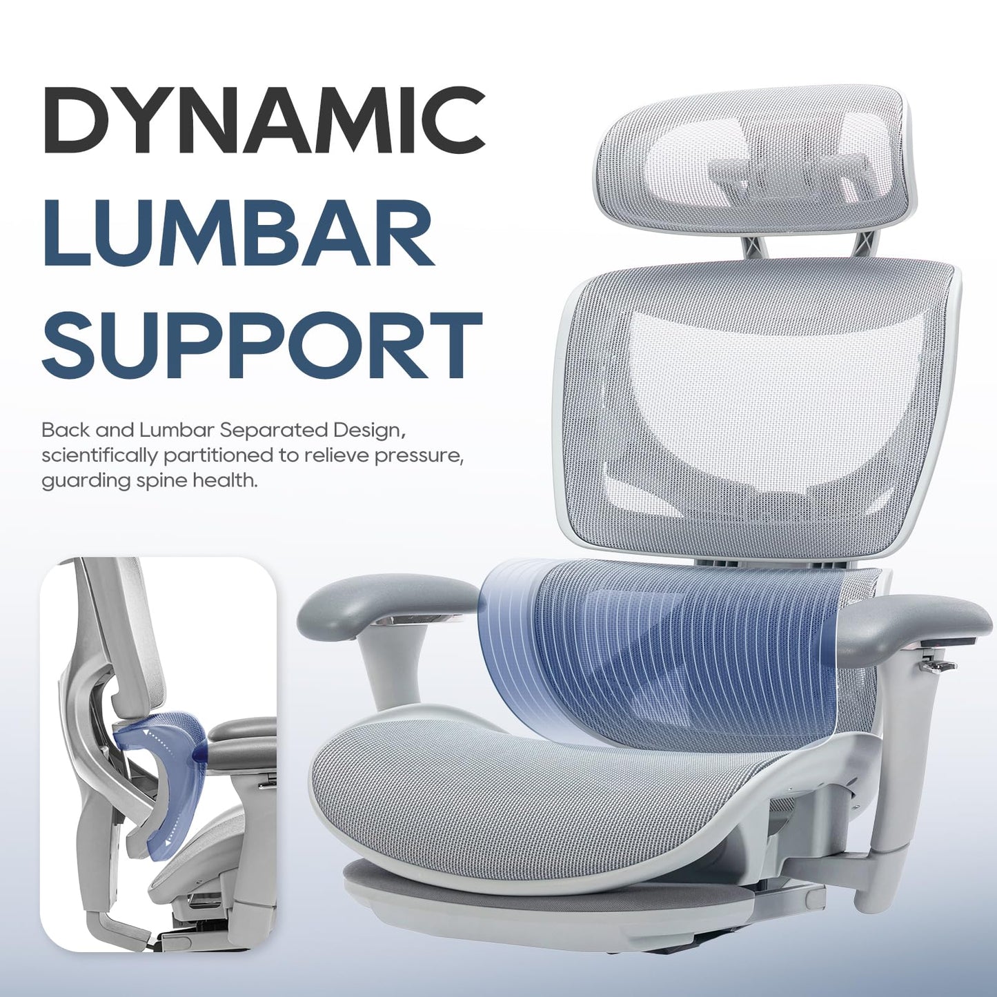 COLAMY Ergonomic Mesh Office Chair, High Back Desk Chair with Footrest, Adjustable Headrest and 3D Arms, Fixed Tilt Lock, Lumbar Support, Breathable Mesh Computer Chair for Home Office,Grey