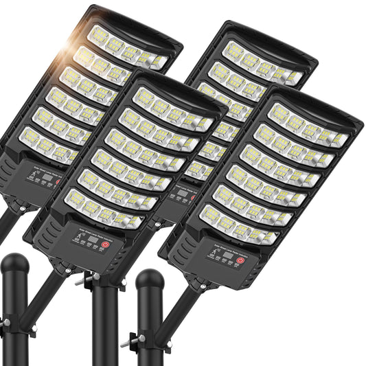 Okpro Solar Lights Outdoor Waterproof - Wide Angle Solar Street Lights Outdoor Dusk To Dawn With Motion Sensor And Remote Control  Commercial Led Security Street Light Ip67 Waterproof 4-Pack
