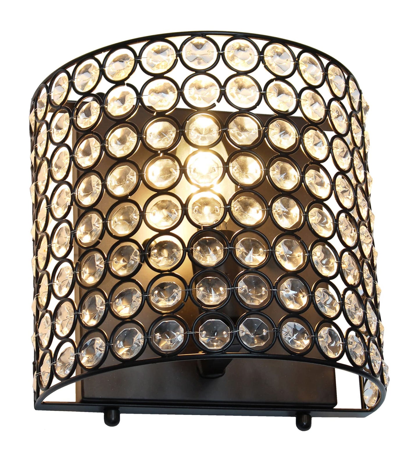 Elegant Designs SC1000-BLK 1-Light Wall Sconce, 8in Crystal & Metal, Black