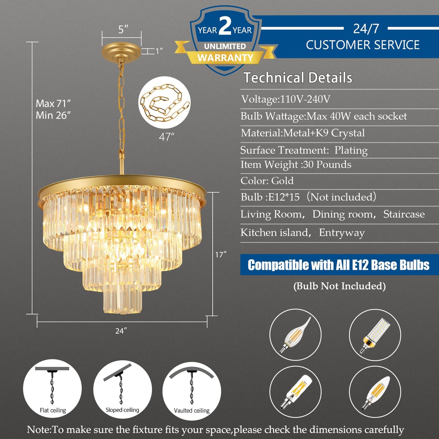 Crystal Chandeliers For Dining Room Lights Fixture Over Table  15 Lights Gold Modern Chandeliers For Living Room  4-Tier Round Crystal Lighting Fixtures For Bedroom Entryway Kitchen Island D24 Inch