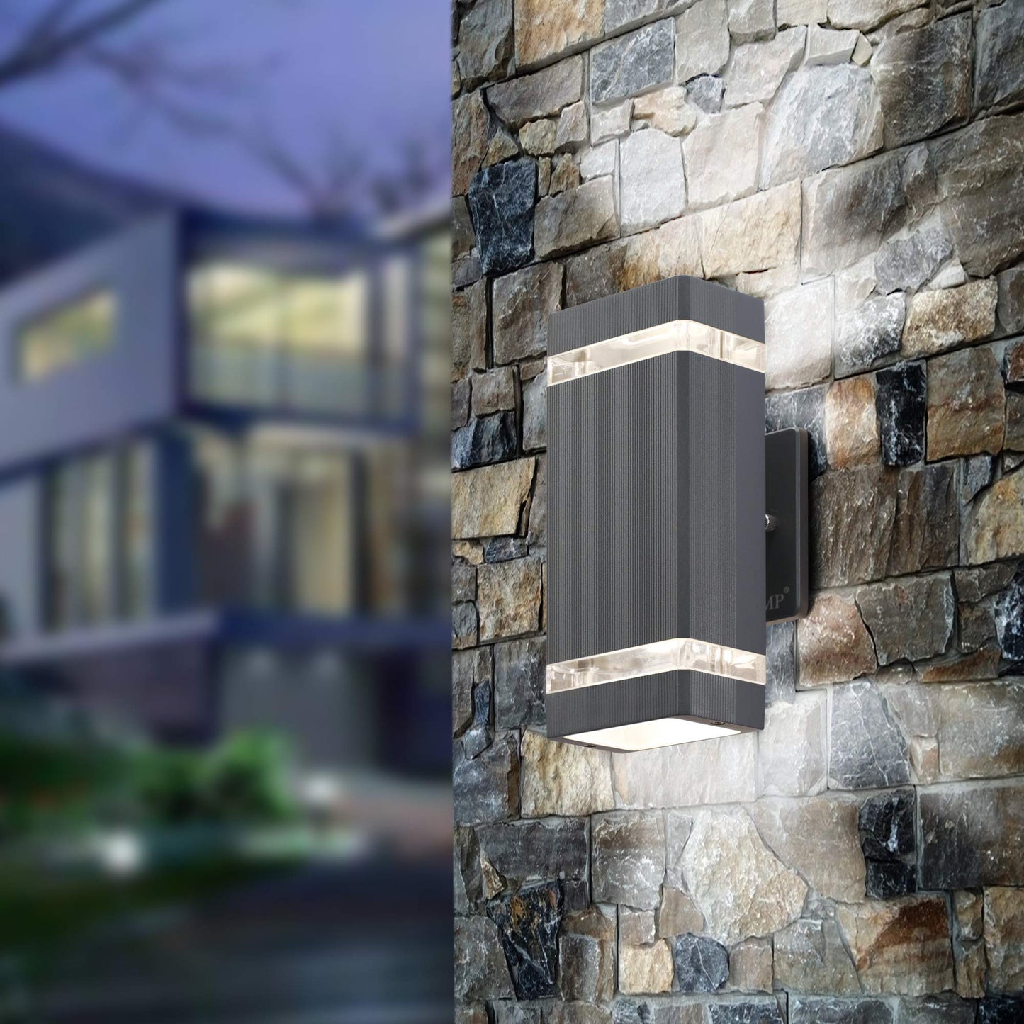 LMP LED Square Up and Down Outdoor Wall Lights, 2 Pack, Aluminum, Waterproof, 3000K, 5W, Model ZY-B1046C2HUI, Gray