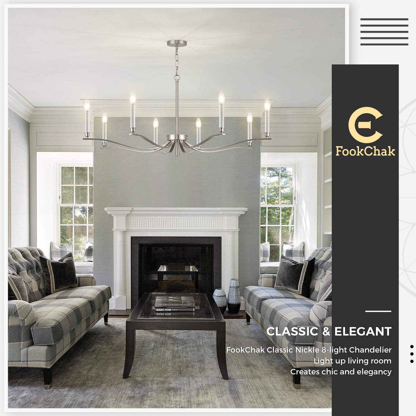 Fookchak Nickel Chandeliers For Dining Room  8-Light Chandelier Light Fixture Over Table Modern Candle Chandelier 44In Master Bedroom Chandeliers Lighting For Entry Foyer Bathtub Living Room
