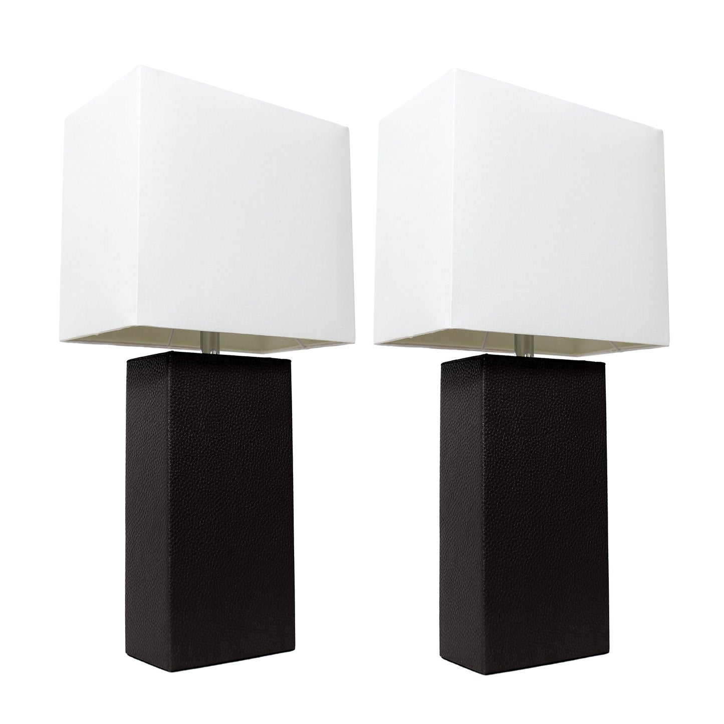 Elegant Designs Modern Leather Table Lamps, 2 Pack, Black with White Fabric Shades, Model LC2000-BLK-2PK