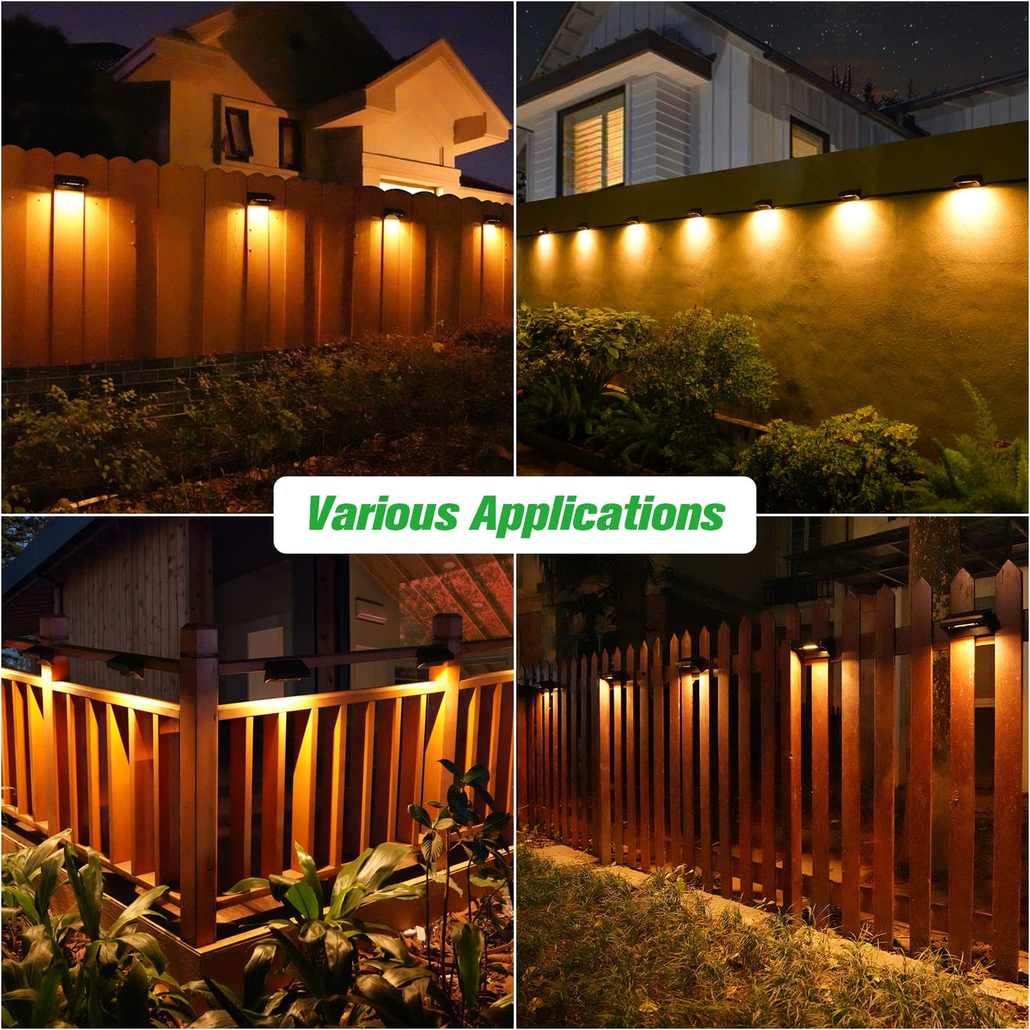 Bridika Solar Fence Lights, 8 Pack-Plus, Warm & Cool White LED, Waterproof, Model WL07 Plus, for Outdoor Use