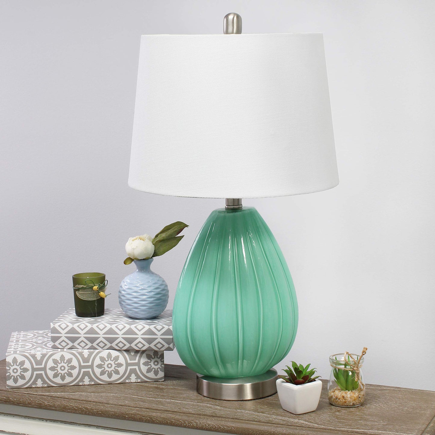 Elegant Designs LT3320-SEA Table Lamp, Fabric Shade, Seafoam Color, Glass Material
