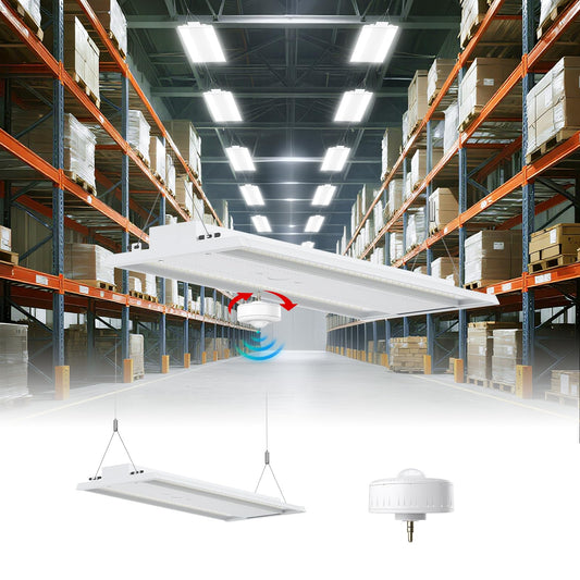 Led Linear High Bay Shop Light With Motion Sensor 300W  Larger Central Lighting Area  45000Lm  120-277V  0-10V  5000K  Commercial Linear High Bay Led Shop Lights For Warehouse Industrial Garage   Ul