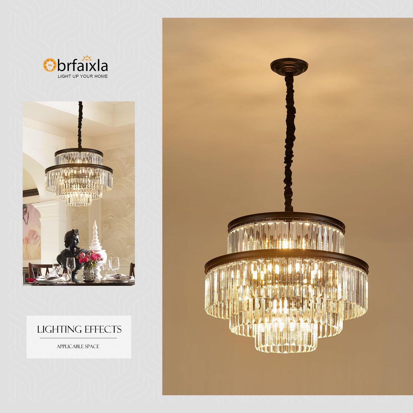 Brfaixla 21.6 14-Light Modern Crystal Chandelier Light Fixtures 4-Tier Black stylish Chandeliers For Dining Room Round Hanging Pendant Lighting For Living Room Kitchen Entryway Bedroom Foyer Hallway