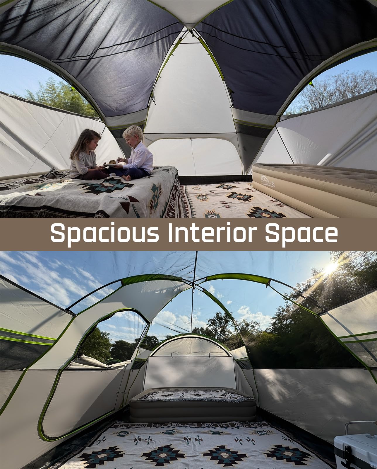 LOYEAHCAMP 8 Person Larger Extended Dome Camping Tent with 3 Rooms, Waterproof Semi-Freestanding Family Outdoor Tent with Spacious Interior and Mesh Windows