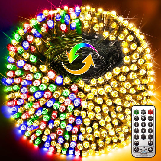 Knonew 472Ft 1200 Christmas Lights Outdoor Green Wire Color Changing String Lights With 11 Modes & Timer Dimmable Fairy Light For Xmas Tree Roof Yard Wedding Decorations(Warm White To Multicolor)