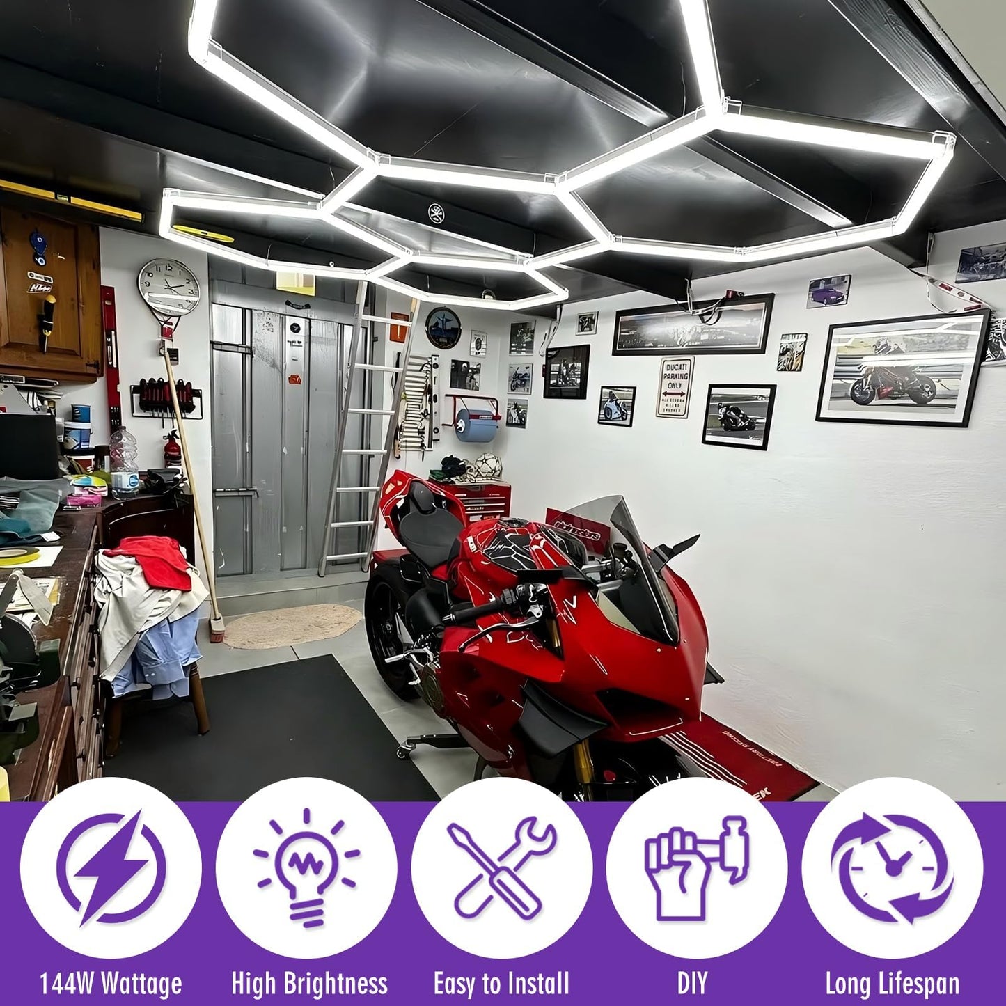 Goslarlit Dimmable 26Pack Hexagon Garage Light 6500K/4000K/3000K 3 Color Temperature Hexagon Light Led Lighting For Garage Gym Barber Auto Detailing Shop