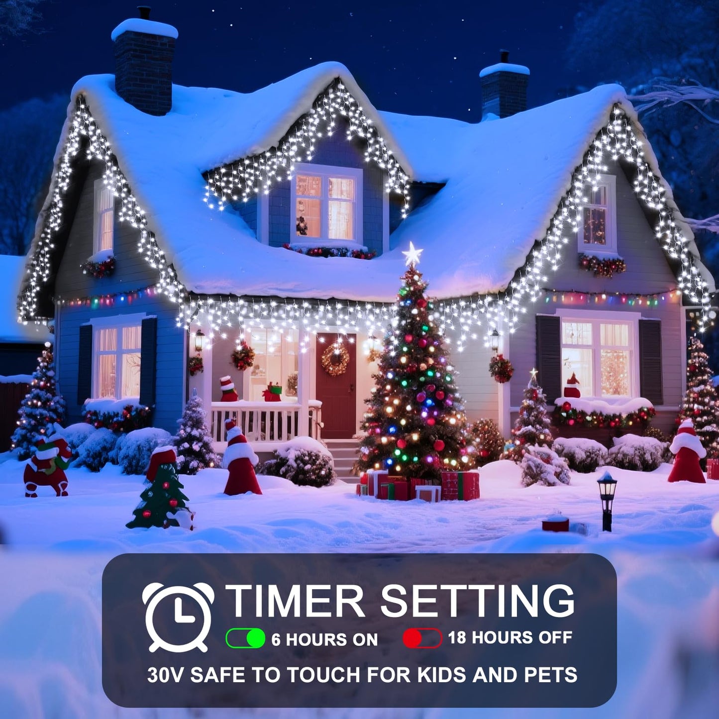 Jdgjyds 98 Ft Ice Lights For Outside  1216 Led Christmas Lights Outdoor Plug In  Christmas String Lights With 8 Modes & Timer For Holiday  Party  Wedding  House  Patio  Outdoor Decor(Cool White)