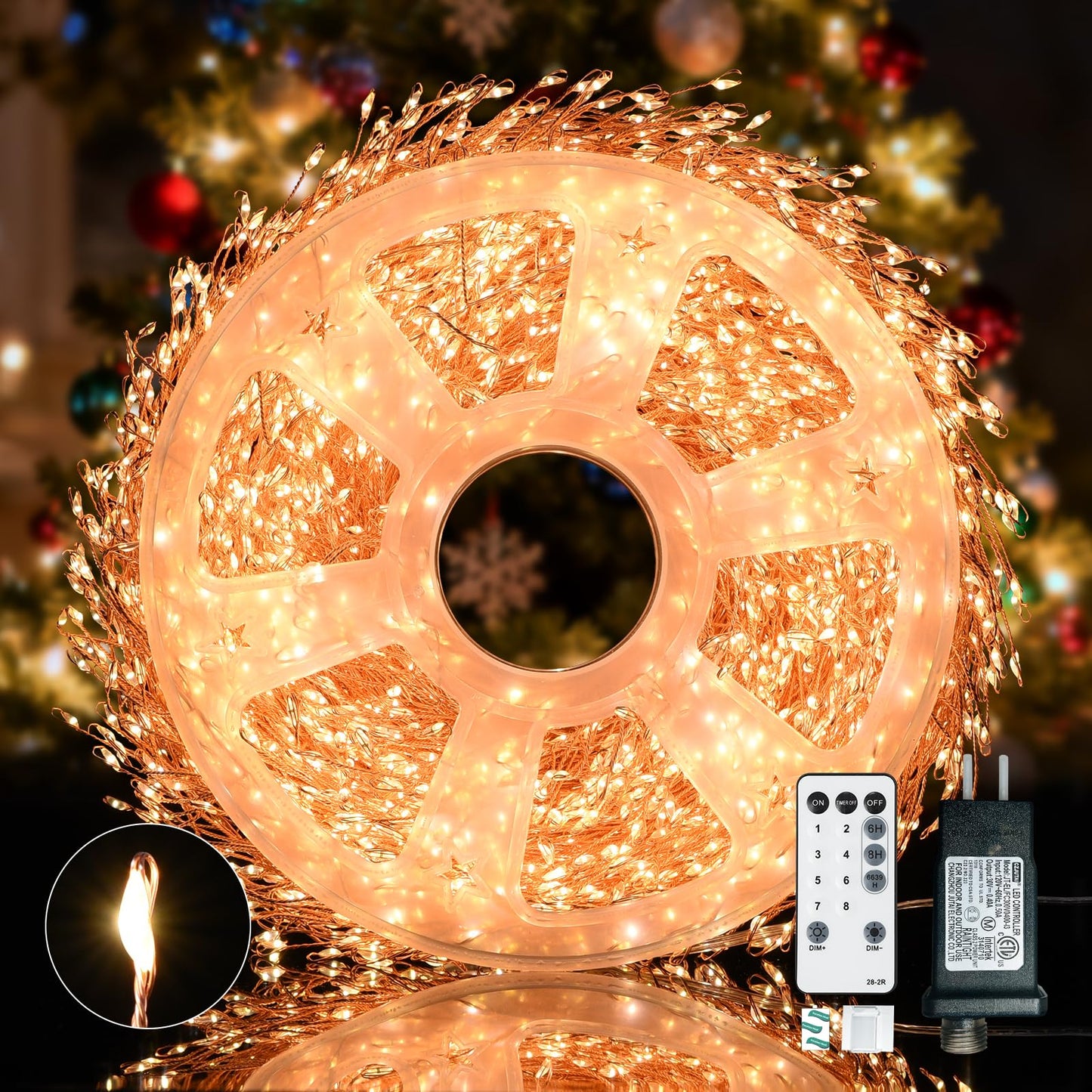 Dailyart Fairy Lights Plug In  3000 Led Cluster Lights With Timer 195Ft Waterproof Warm Twinkle String Light With Remote For Bedroom Wreath Garland Window Wedding Christmas Tree Decoration Gold Wire
