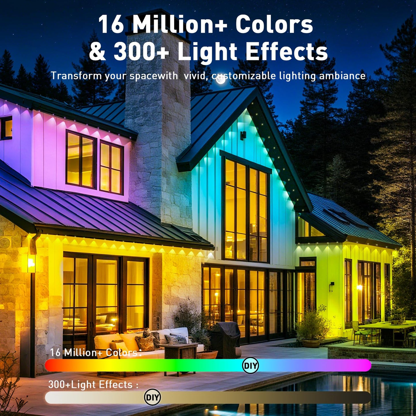 Yibulayin 100Ft Permanent Outdoor Lights Waterproof  Smart Rgb Eaves Lights With App/Remote Control  Diy Scene Modes  Led Outdoor Lighting For Christmas Holidays Daily Party House Roof Lighting