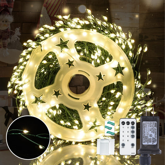 Lycklig Fairy Lights Plug In 65Ft 1000Led Warm Christmas Garland Lights With Timer Remote Waterproof Fire er Twinkle Cluster String Light For Bedroom Wreath Party Wreath Tree Decor Green Wire