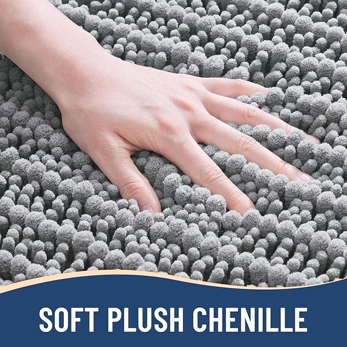 Arotive Luxury Chenille Toilet Rugs U-Shaped, Extra Soft Thick Absorbent Bathroom Mat, Non-Slip Shaggy Plush Contour Rugs, Machine Wash Dry Bath Mat for Toilet Base, 24x24, Light Grey