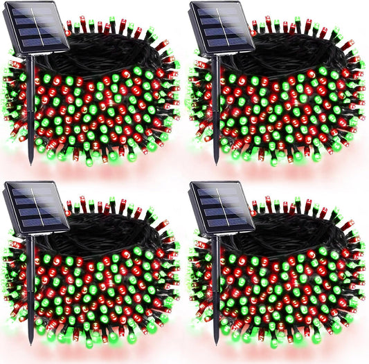 4 Pack 180Ft Solar Christmas Lights Outdoor Waterproof  Super Bright 320 Led Solar String Lights With 8 Lighting Modes  Green Wire Twinkle Tree Light For Outside Xmas Party Decorations (Red And Green)