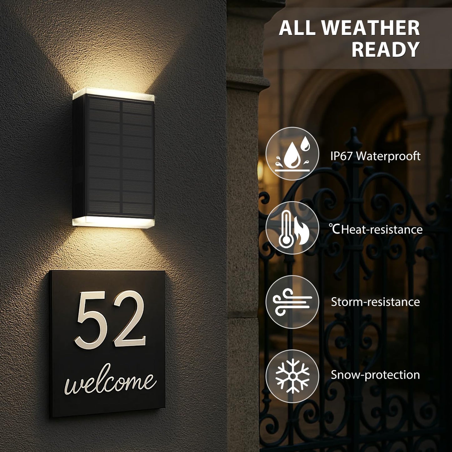 Solar Wall Light Outdoor   3000/4000/6000K 3 Modes Dusk To Dawn Lighting Wall Sconce Ip67 Waterproof Up And Down Solar Lights Outdoor Front Door Light For House  Garage  Porch  Doorway Fence (8Pack)