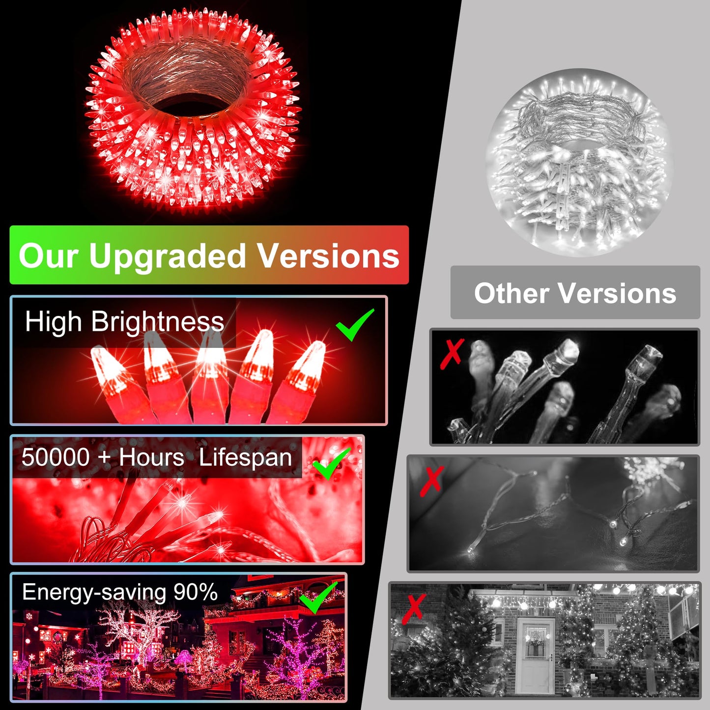 Xikengshq 1500Led Christmas Lights Outdoor Use  470Ft 12 Modes Red Led String Lights With Timer Dimmable  Waterproof Christmas Tree Lights For Xmas Patio Yard Fence Balcony Garden Party Decor Red
