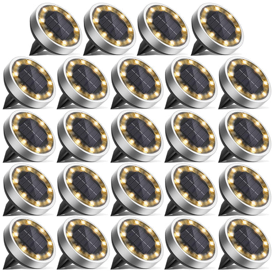 Vighep Solar Ground Lights 24 Pack Flat Solar Light Outdoor Waterproof  Bright Led Solar Disc Lights  3000K Warm White Landscape Lighting For Outside Yard Garden Pathway Driveway Lawn