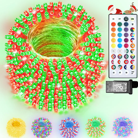 164Ft 500Led Christmas Lights Color Changing  35 Colors String Lights With Remote Timer  Waterproof Twinkle Fairy Light Clear Wire For Bedroom Indoor Outdoor Holiday Wedding Party Xmas Tree
