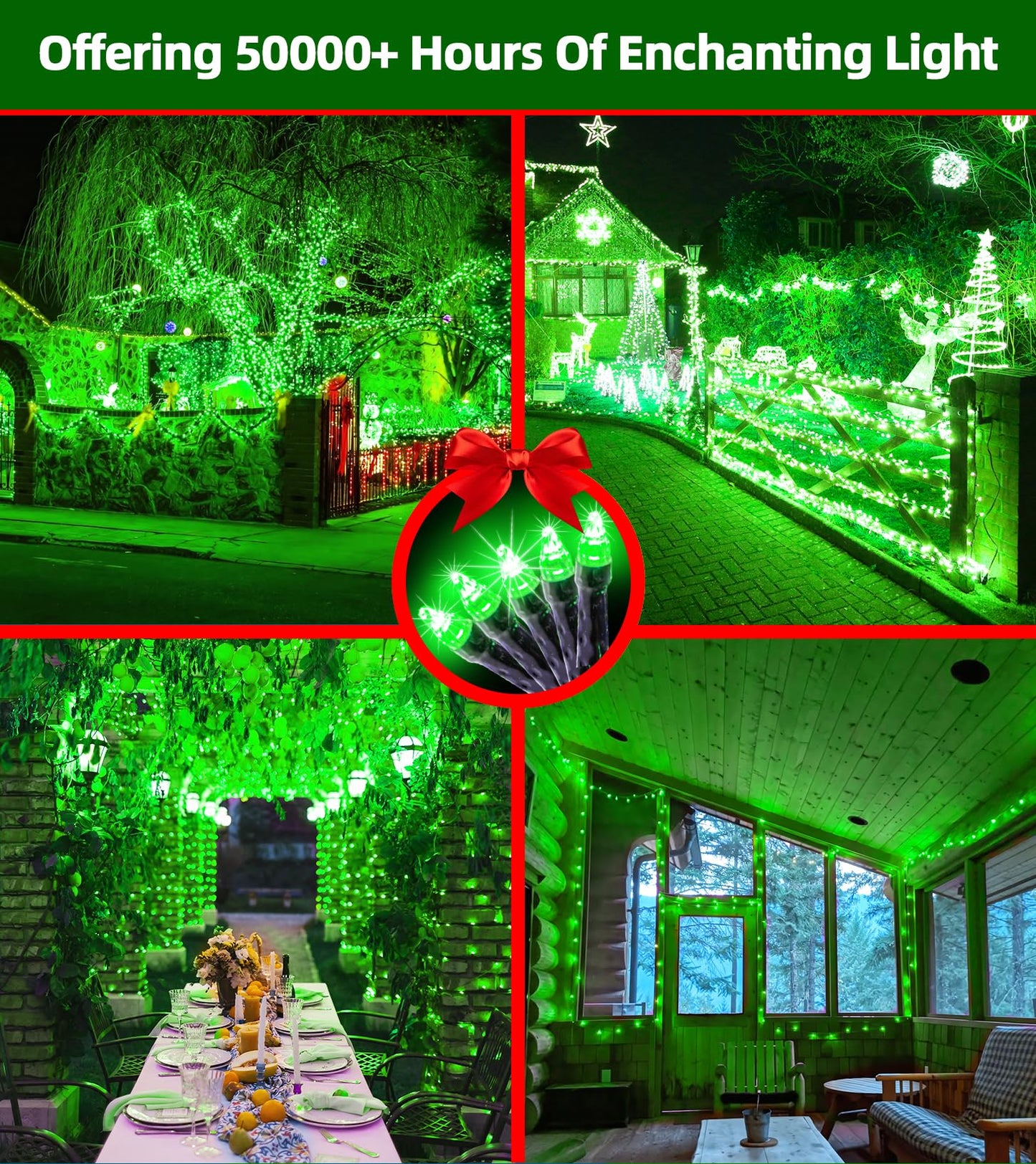 Quhuatu 750 Led 240Ft Christmas Lights Outdoor 12 Lighting Modes Christmas String Lights With Timer  Dimmable Plug In Green Led Stringlights Waterproof For Yard Tree Wedding Party Holiday Green
