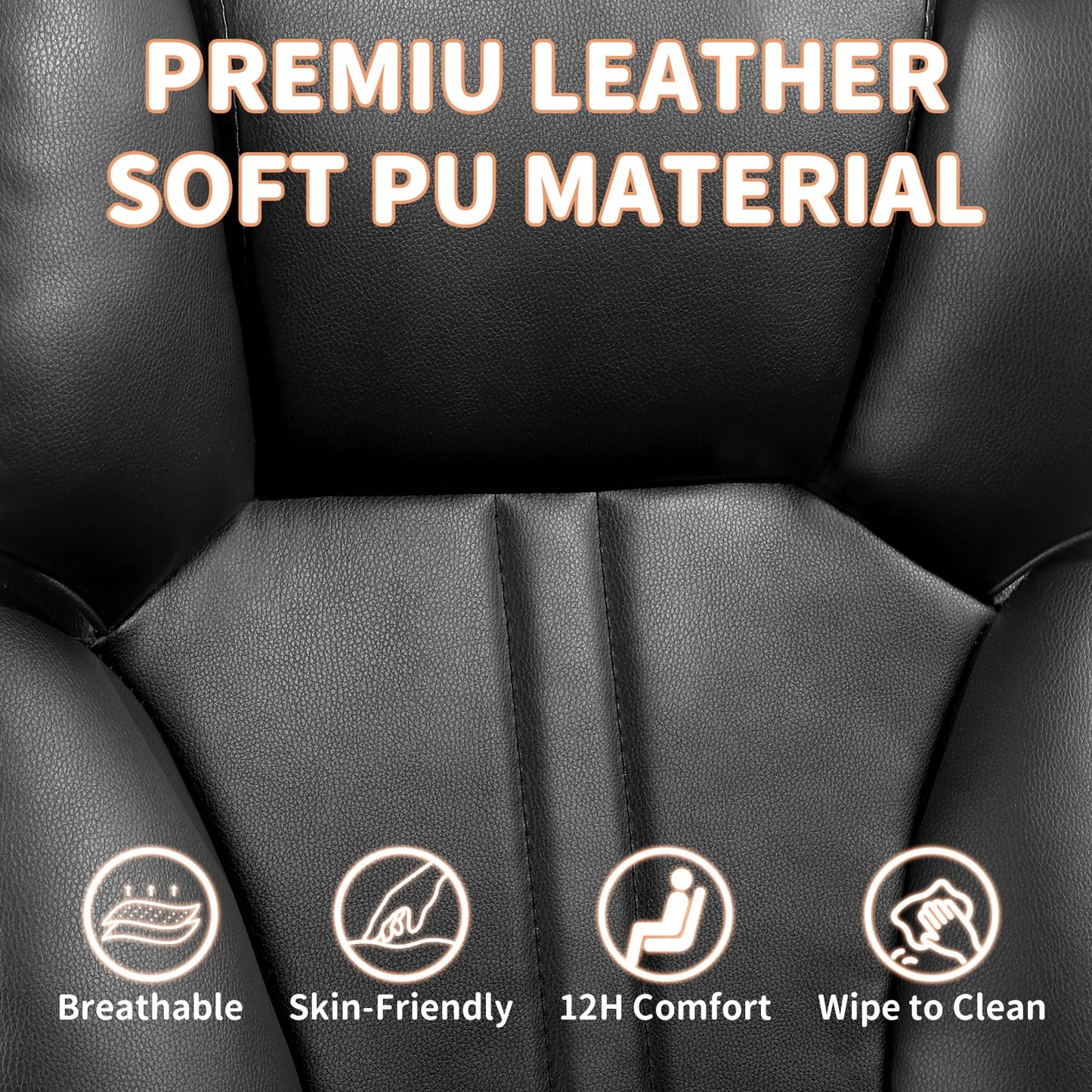 Big and Tall Office Chair Comfy Ergonomic Leather Computer Desk Chair with Headrest High Back Reclining Executive Chair with Footrest, Black