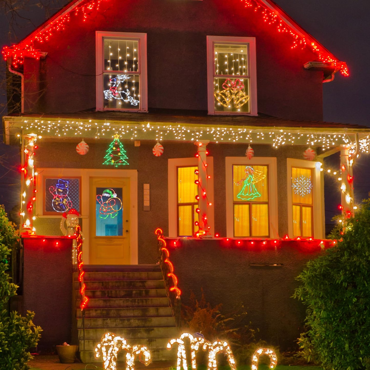 Trwymz Christmas Decorations - 16 Christmas Window Silhouette Lights - 4 Pack Colour Lighted Santa & Angel & Snowman & Christmas Tree For Holiday Indoor And Outdoor Wall Door Window Decorate