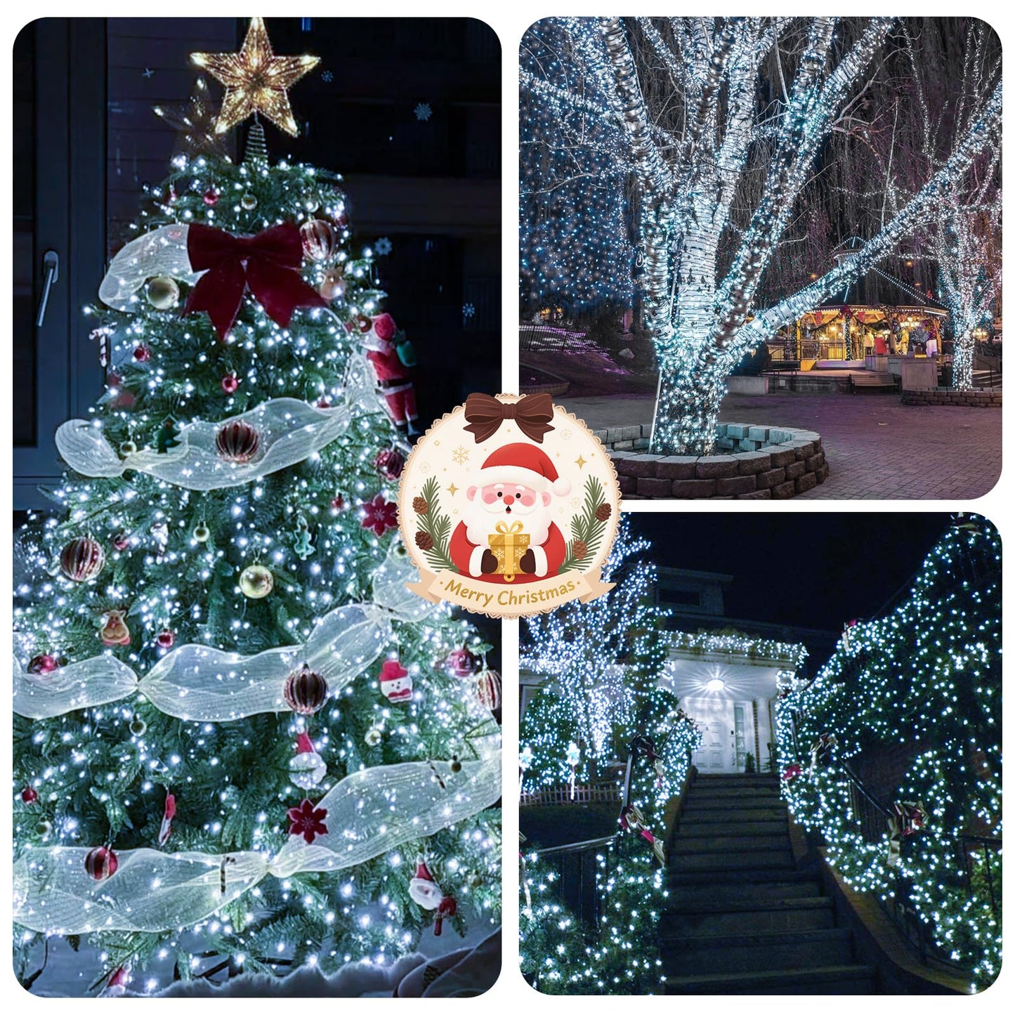 100Ft 2000 Led Cluster Christmas Lights  Christmas Tree Lights Outdoor Indoor With 8 Modes & Timer & Remote  Fire ers String Lights Waterproof For Garland Party Xmas Decorations  Cool White