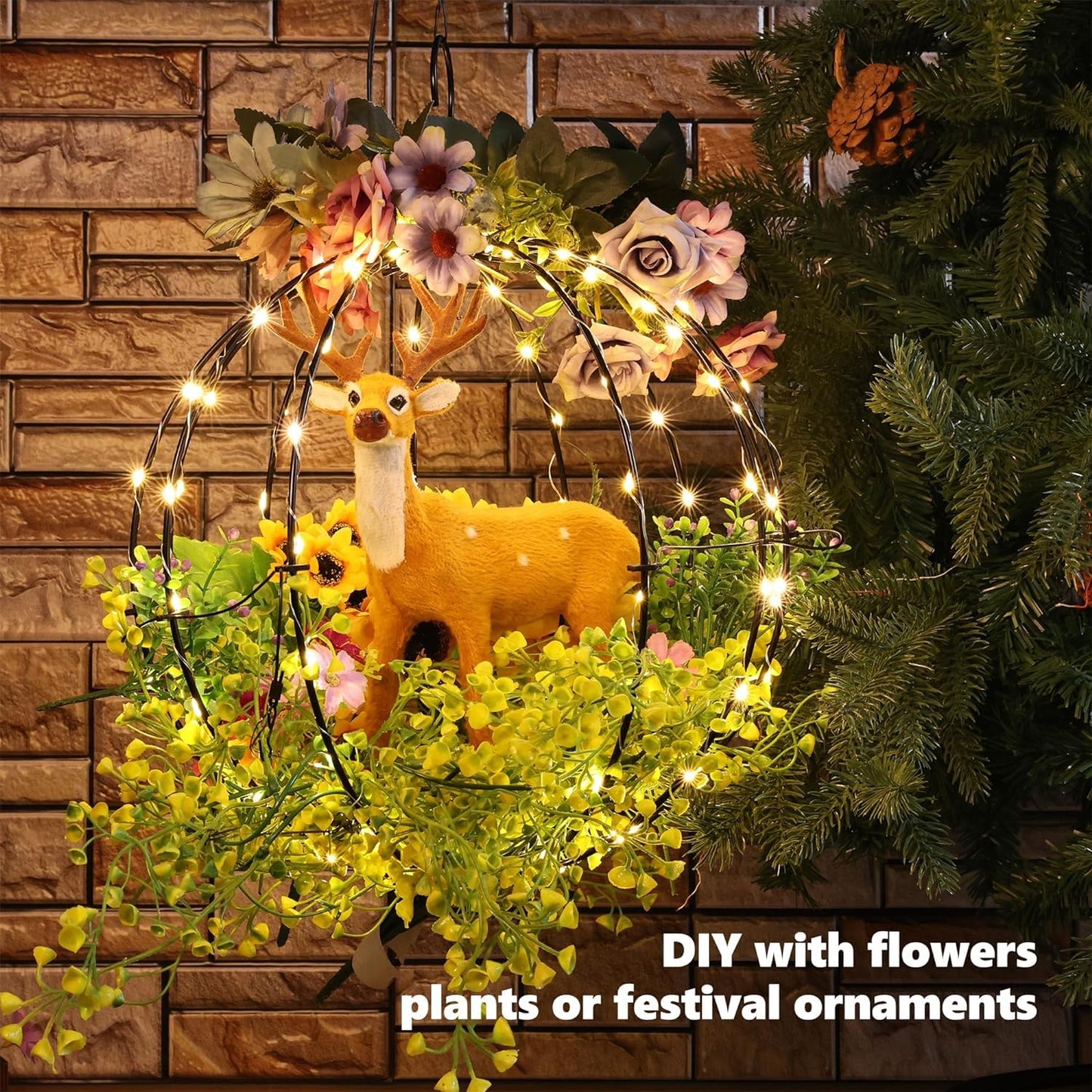Flacchi Set Of 2 Outdoor Hanging Ball Lights - 2 Sizes Of Christmas Battery Operated Garden Lanterns Waterproof Globe Fairy Lights With 8 Lighting Modes Timer Memory Function (Warm White)