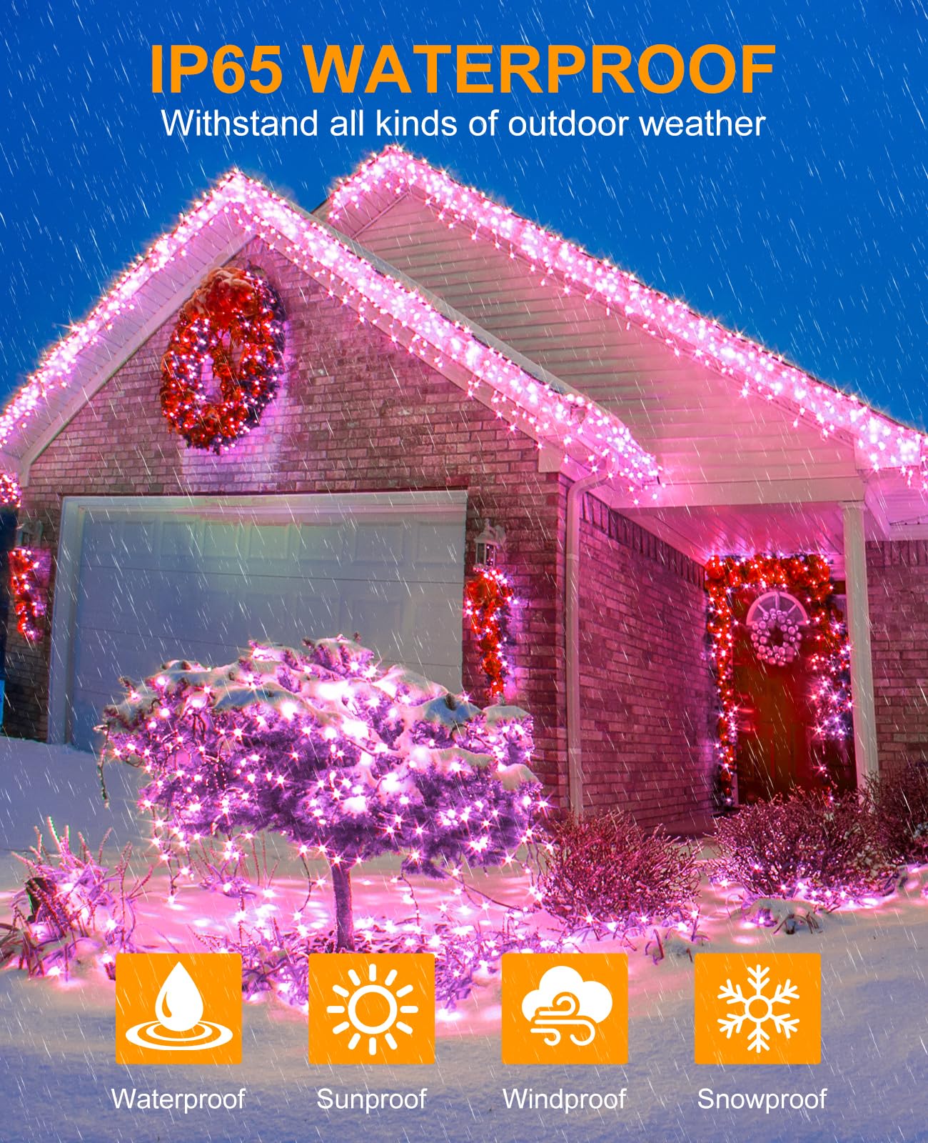 197Ft 600 Led Christmas Lights Outdoor  Plug In Christmas Tree Lights 8 Modes  Waterproof Green Wire String Twinkle Lights For Indoor House Patio Garden Party Wedding Holiday Decorations  Pink