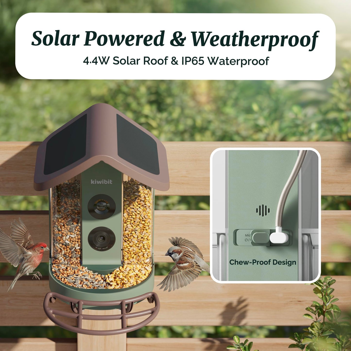Beako™ Smart Bird Feeder with 4K Camera - Lifetime AI Bird Species Identification, No Subscription Required, 8MP Live Stream & Photos, Auto Capture, Real-Time Notifications, Solar Powered for Outdoors