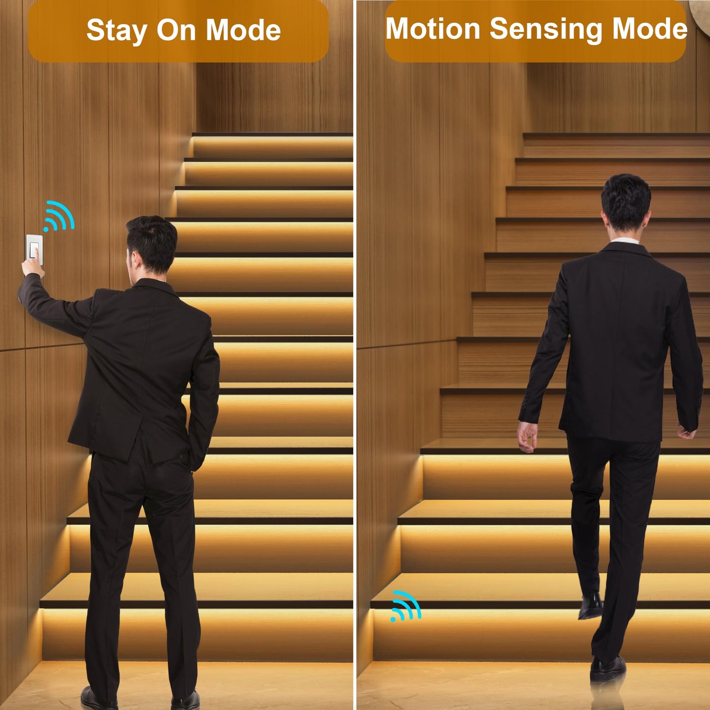 Komigan Intelligent Motion Triggered Led Stair Lighting Kit Kmg-3233  40 Cuttable Led Strip Light For Indoor Led Stair Lights (Warm White 3000K 24 Stairs)