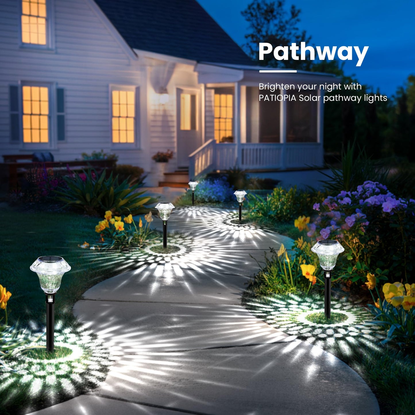 Patiopia Solar Pathway Lights Garden Decor For Yard  Solar Garden Lights For Outside Waterproof Landscape Lighting  Garden Decorative For Walkway  Driveway  Yard  Landscape  Lawn (8 Pack Cold White)