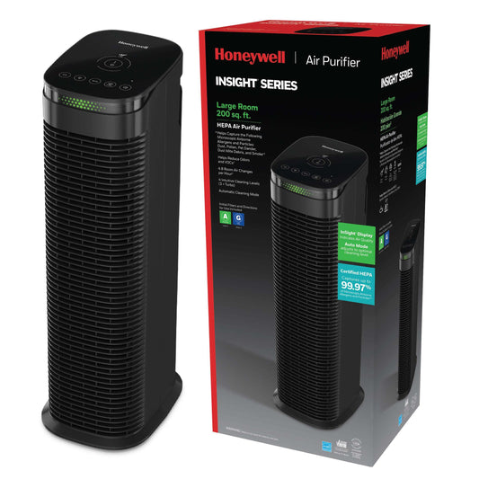 Honeywell HEPA Air Purifier for Home, 990 Ft² Rooms in 1 hour, HEPA Filter, Auto Mode, Air Quality Indicator, Reduces Allergens, Dust, Pollen, Pet Dander, All Smoke Types, Odors, Black, HPA180