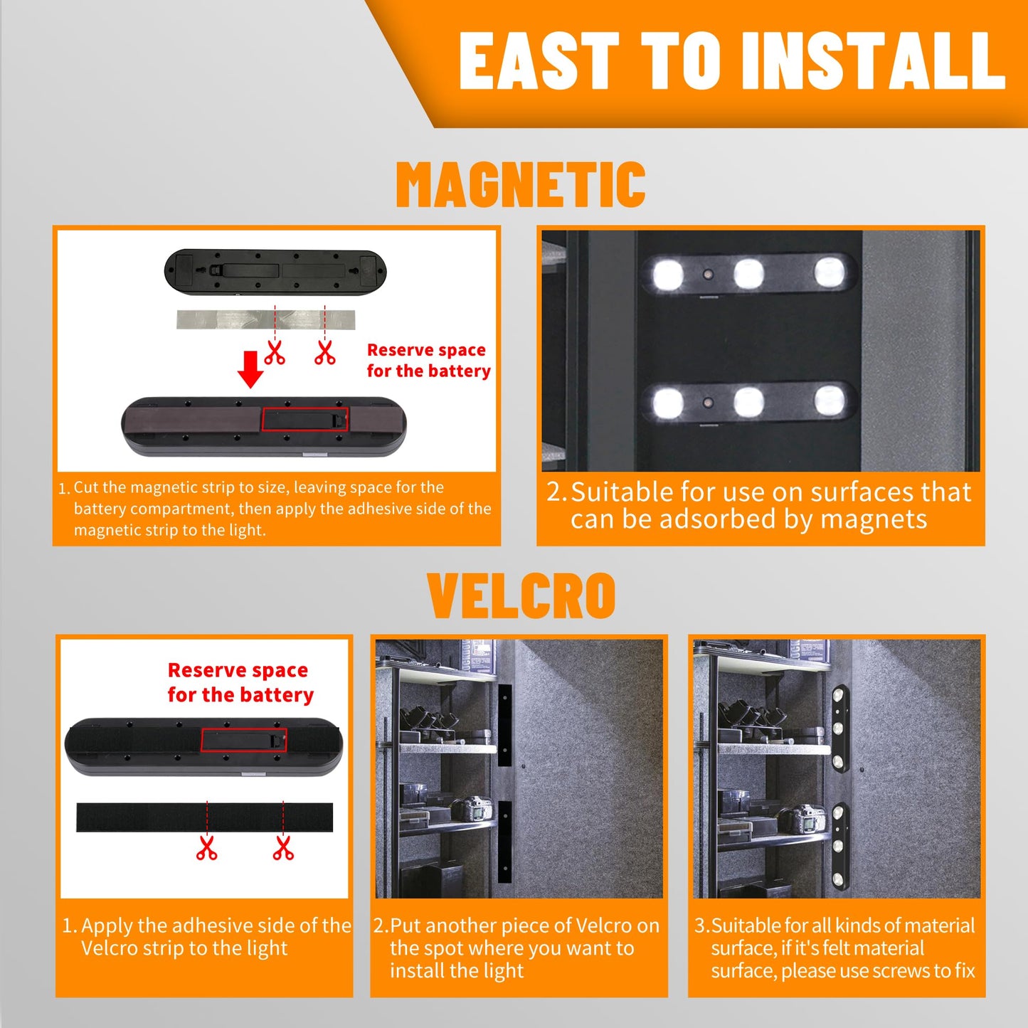 MIND&ACTION Motion Activated LED Gun Safe Lights, Ultra Bright Rotatable Lens, Battery Powered, Black 3pack, Model MA-LED1-3P