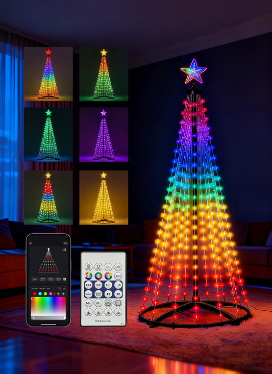 Ahawill 6Ft Christmas Cone Tree Smart Rgb Led Lights With App & Remote Control Music-Synced And Diy Multicolor String Lights Indoor & Outdoor Waterproof Christmas Decoration Lights For House