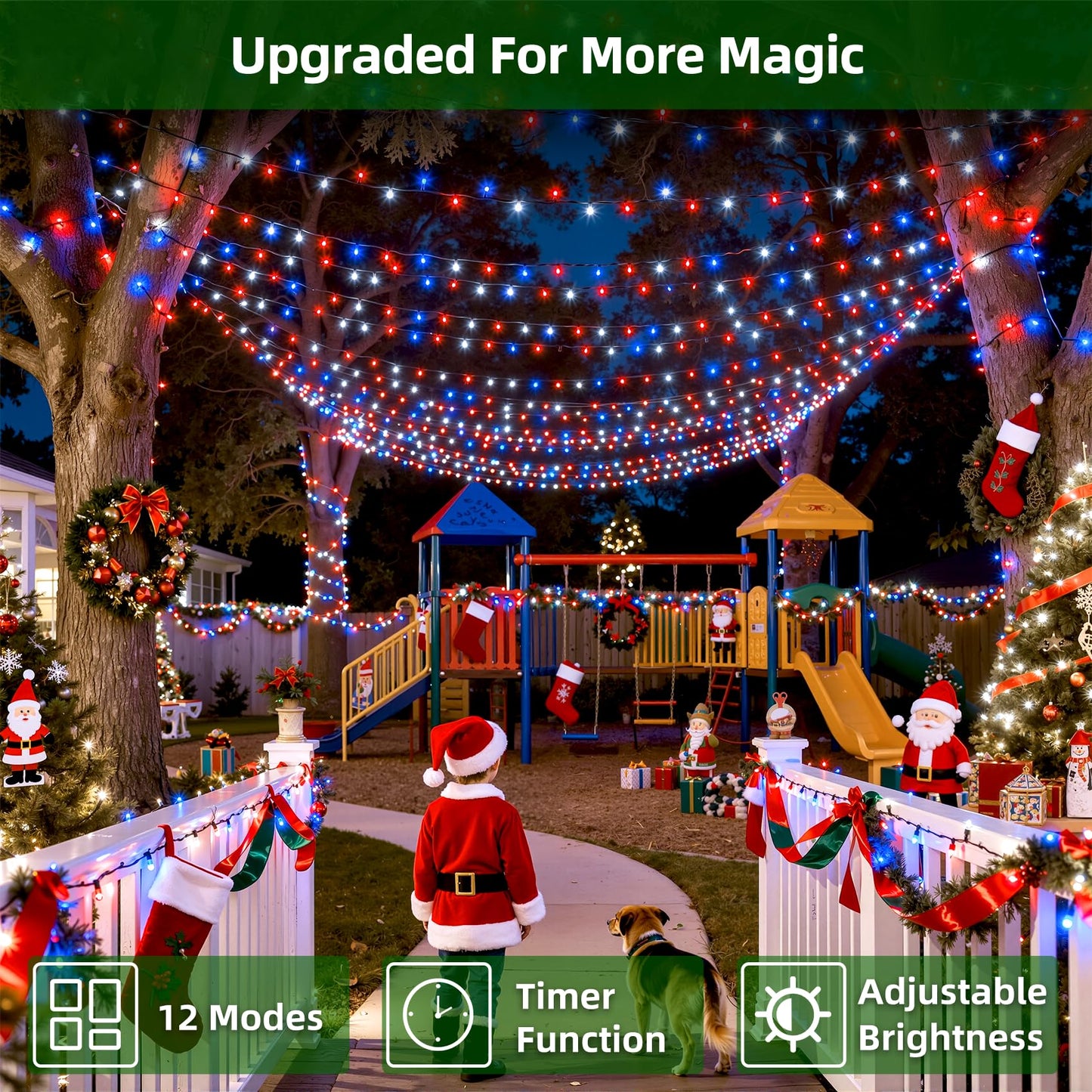 1500 Led 470Ft Christmas Lights Outdoor 12 Lighting Modes Christmas String Lights With Timer  Dimmable Plug In Red White And Blue Led Stringlights Waterproof For Yard Tree Wedding Party Holiday