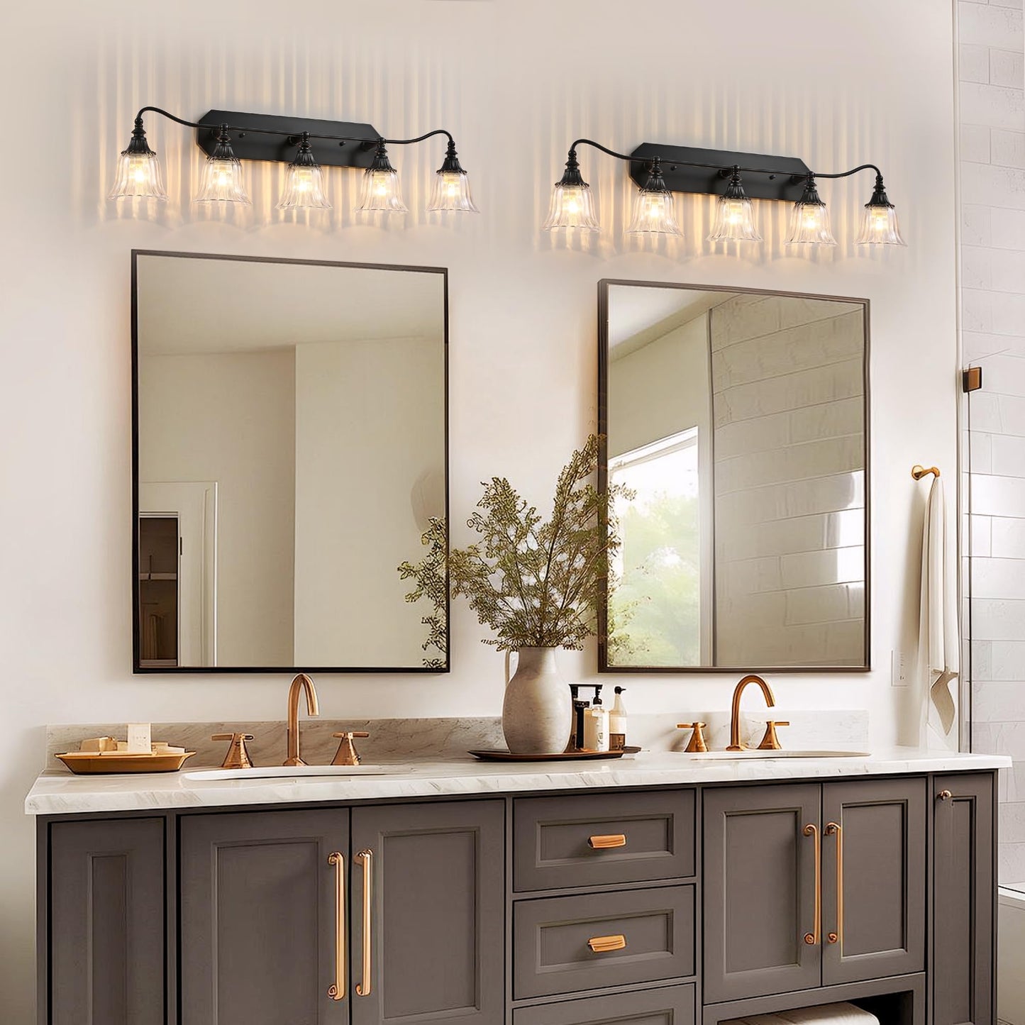 Bathroom Vanity Black Vintage Light Fixture  5 Lights Bathroom Lighting Matte Antique Brass Finish With Crystal Glass Shade  Black Vintage Vanity Light