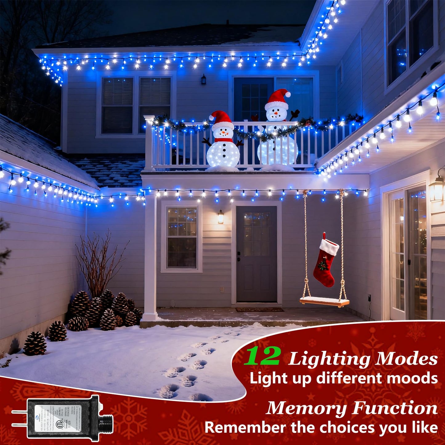 750 Led Christmas String Lights Outdoor  240Ft Twinkle Fairy Lights With Timer & Memory  12 Modes Dimmable Waterproof Tree Light For House Patio Wedding Party Christmas Decororations  Blue & White