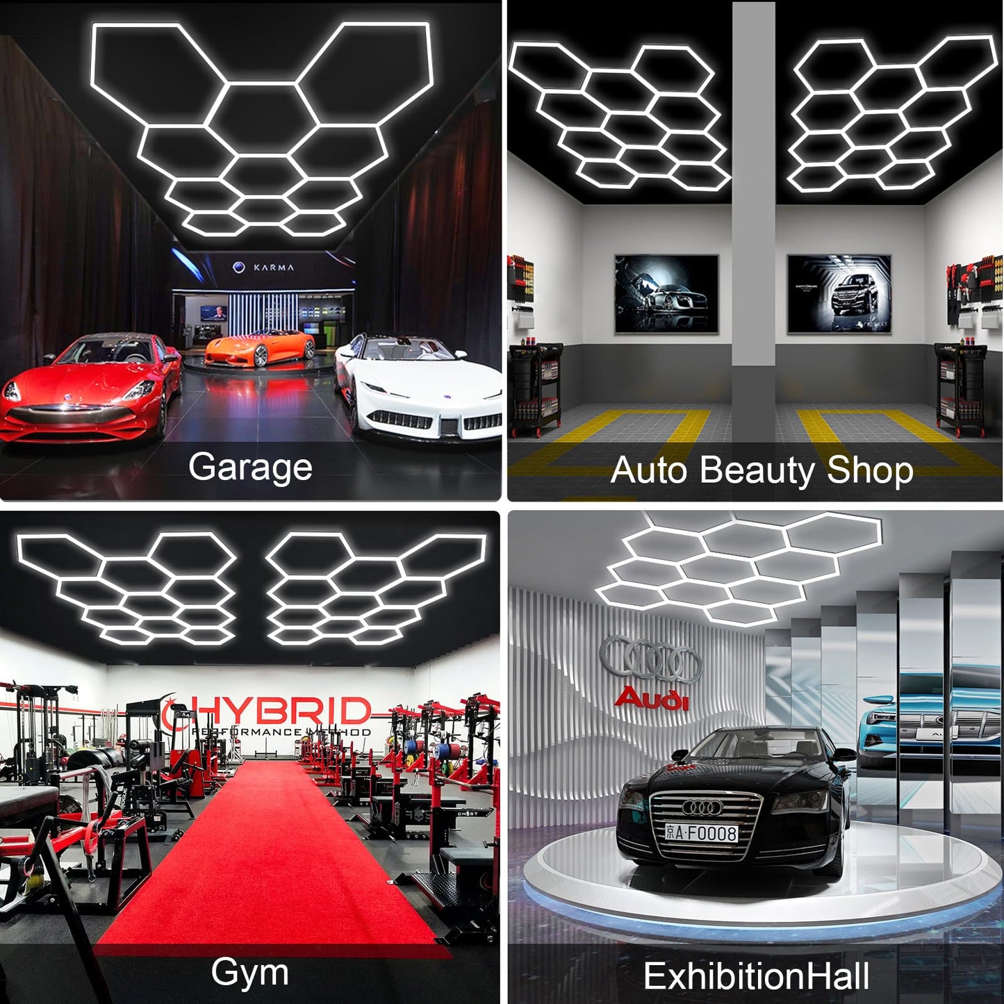 Modern 11 Hexagon Led Garage Light  Ultra-Bright 6500K Natural White  11 Grids For Garage  Mall  Shop  And Auto Detailing.