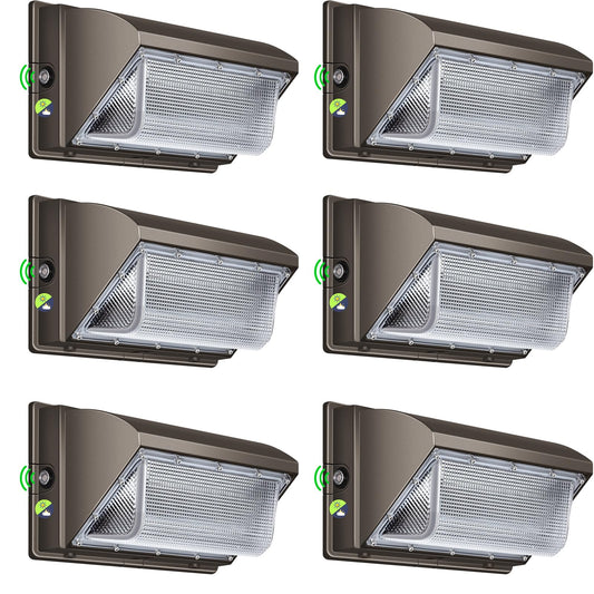 Biritalo Led Wall Pack Lights Outdoor Dusk To Dawn Photocell 800W Eqv Bright 18000Lm Led Exterior Buildings Security Lighting 5000K 120W Led Flood Wall Light 100V-277V Ip65 Waterproof For Yard 6 Pack