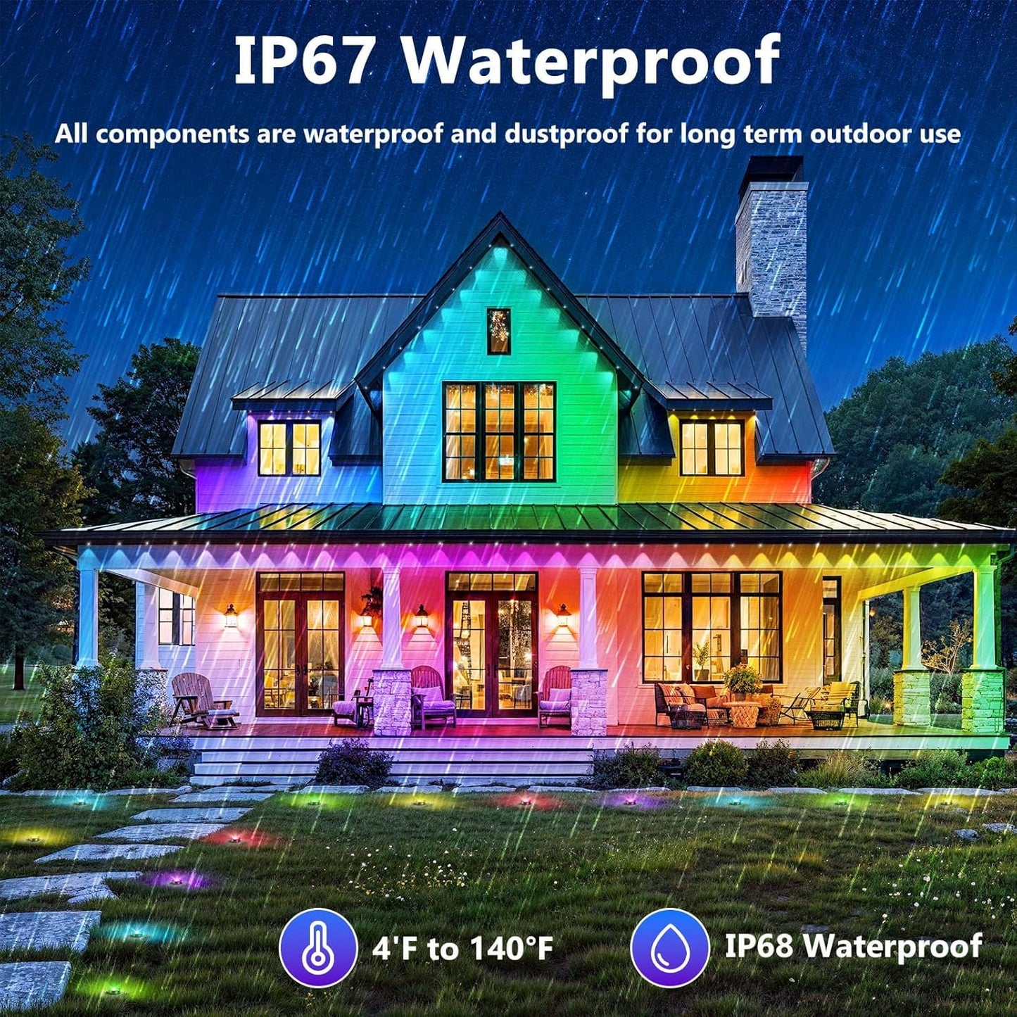Letianpai 150Ft Permanent Outdoor Lights Rgb Eaves Lights With App Control Remote Diy Scene Modes Ip67 Waterproof Outdoors Under Eave Lighting Outdoor Light For Garden Decor