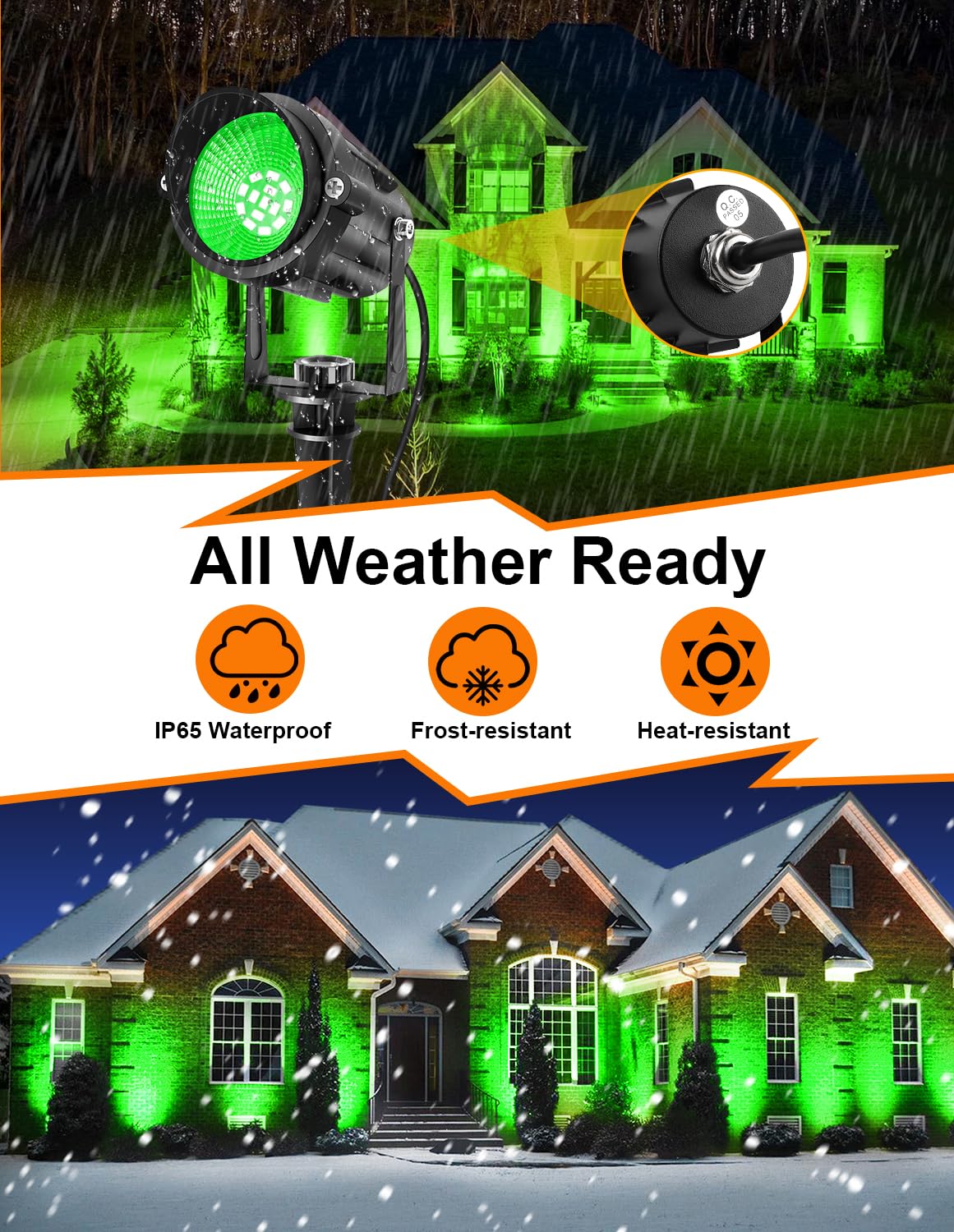 Crepow Christmas Green Landscape Lights Outdoor  14 Led Landscape Lighting With Us Plug  Ip65 Waterproof Spotlights For Tree Yard Garden Pathway St. Patrick S Day Halloween Decor 4 Pack