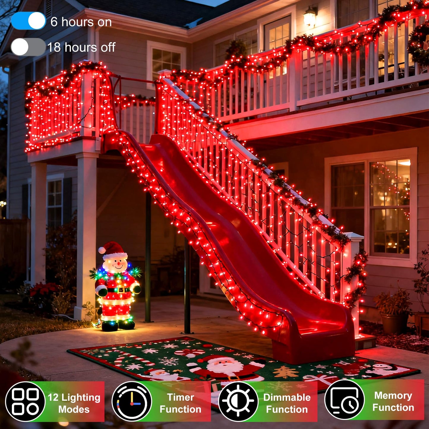 1500 Led 470Ft Christmas String Lights Outdoor  12 Pro Modes And Timer Memory & Brightness  Plug In Waterproof Clear Wire Twinkle Light For For Xmas Yard Tree Wedding Party Decor (Red)