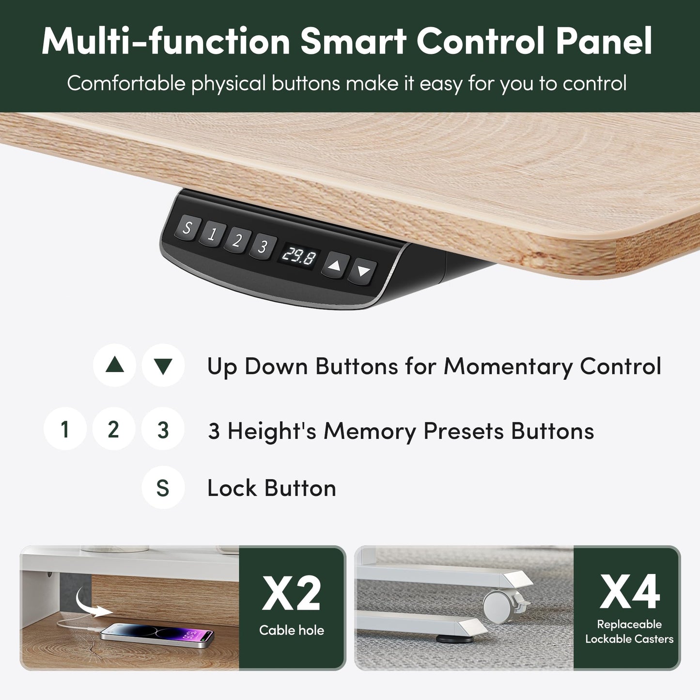 CubiCubi Standing Desk with Wood Drawers, 48" x 24" Electric Height Adjustable Table with Monitor Shelf, 3 Drawers and Open Storage, Computer Home Office Sit and Stand up Workstation, Maple