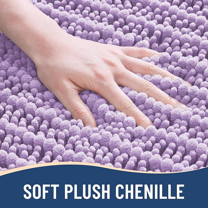 Arotive Luxury Chenille Bathroom Rug Mat, Extra Soft Thick Absorbent Shaggy Bath Rugs, Non-Slip Machine Wash Dry, Plush Bath Mats for Bathroom, Shower and Tub, 60x24, Light Purple