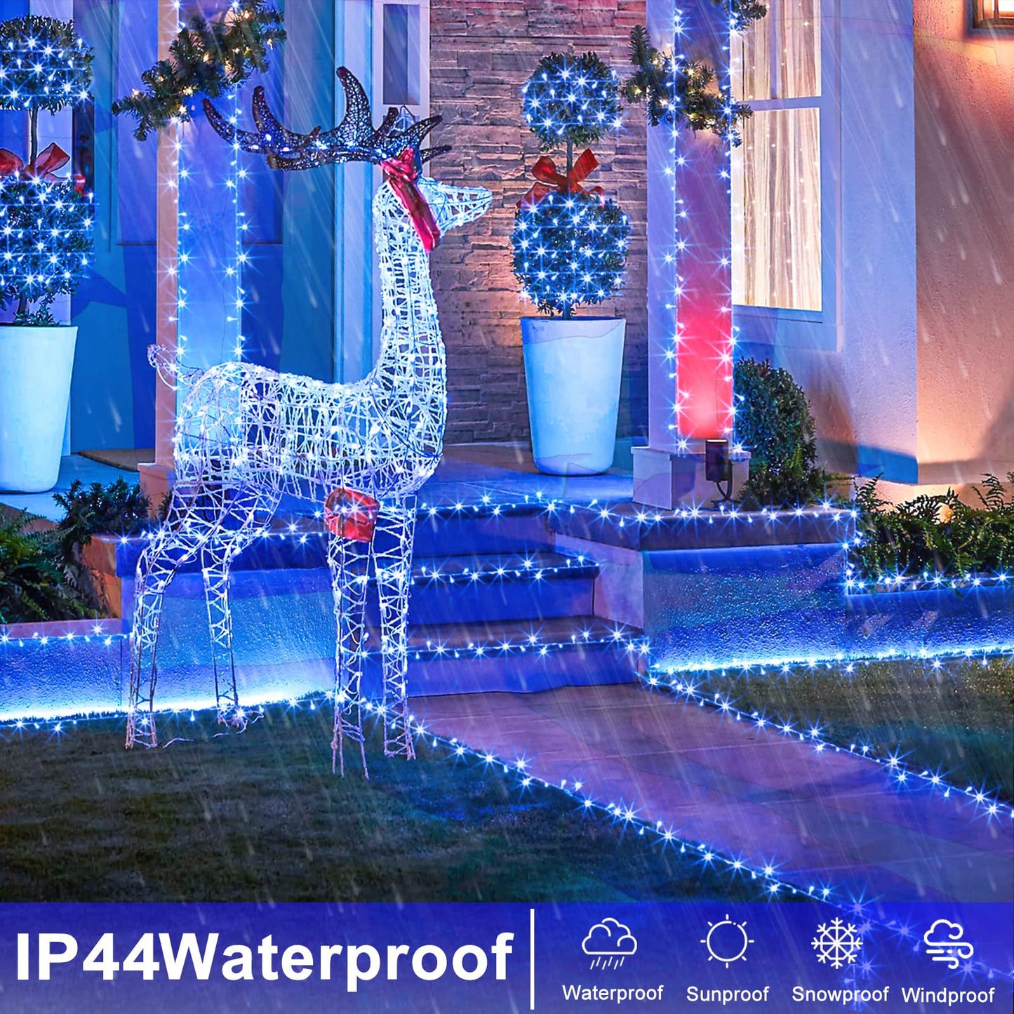 800 Led Blue Christmas Lights Outdoor 262Ft Clear Wire Blue String Lights 8 Modes Clear Wire  Plug In Waterproof Twinkle Fairy String Light For Indoor Christmas Tree Bedroom Decorations