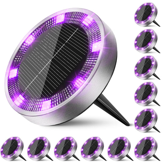 Peasur Solar Ground Lights Outdoor  12 Pack Flat Solar Powered Disc Lights  Ip68 Waterproof  Anti-Rust  Landscape Lighting For Pathway Garden Yard Lawn Walkway Landscape Driveway  Purple
