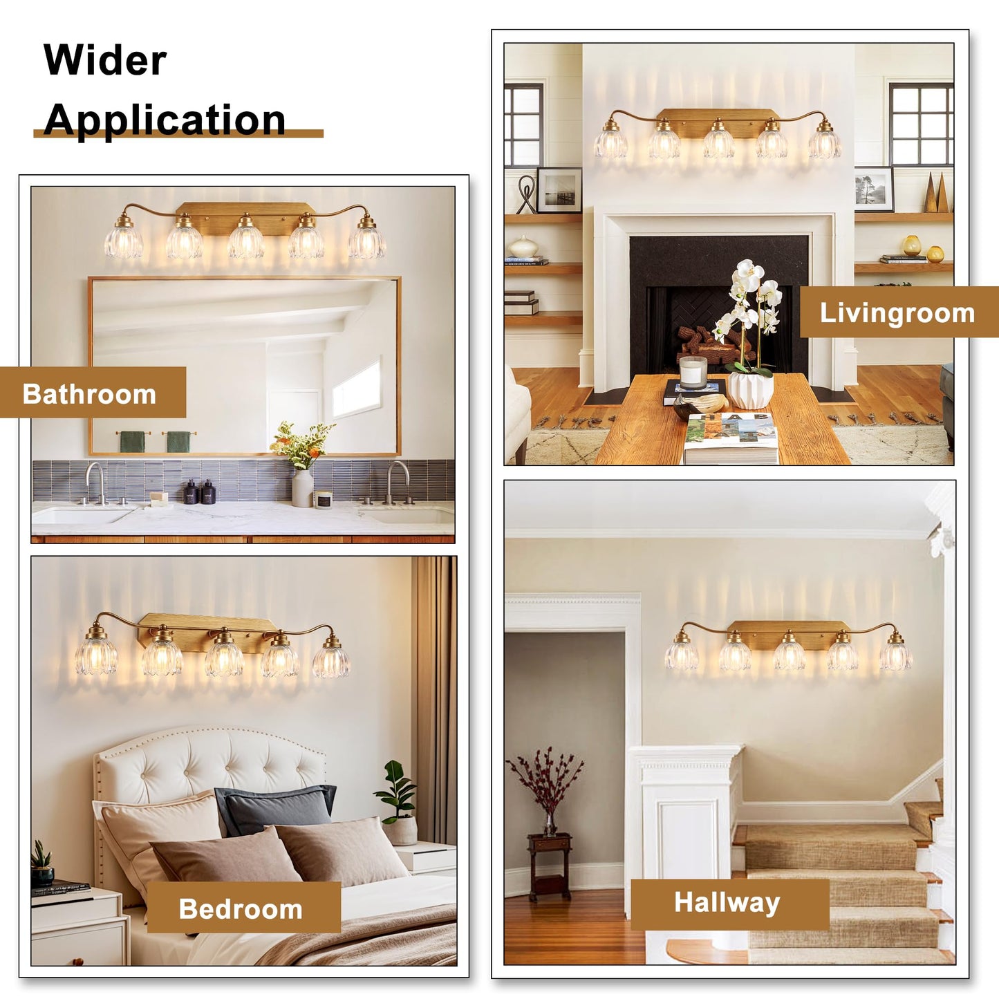 Vintage Bathroom Light Fixtures  5 Light Gold Bathroom Vanity Light  Matte Antique Brass Finish With Crystal Glass Shade  Wall Sconces Lighting For Bedroom  Living Room  Hallway